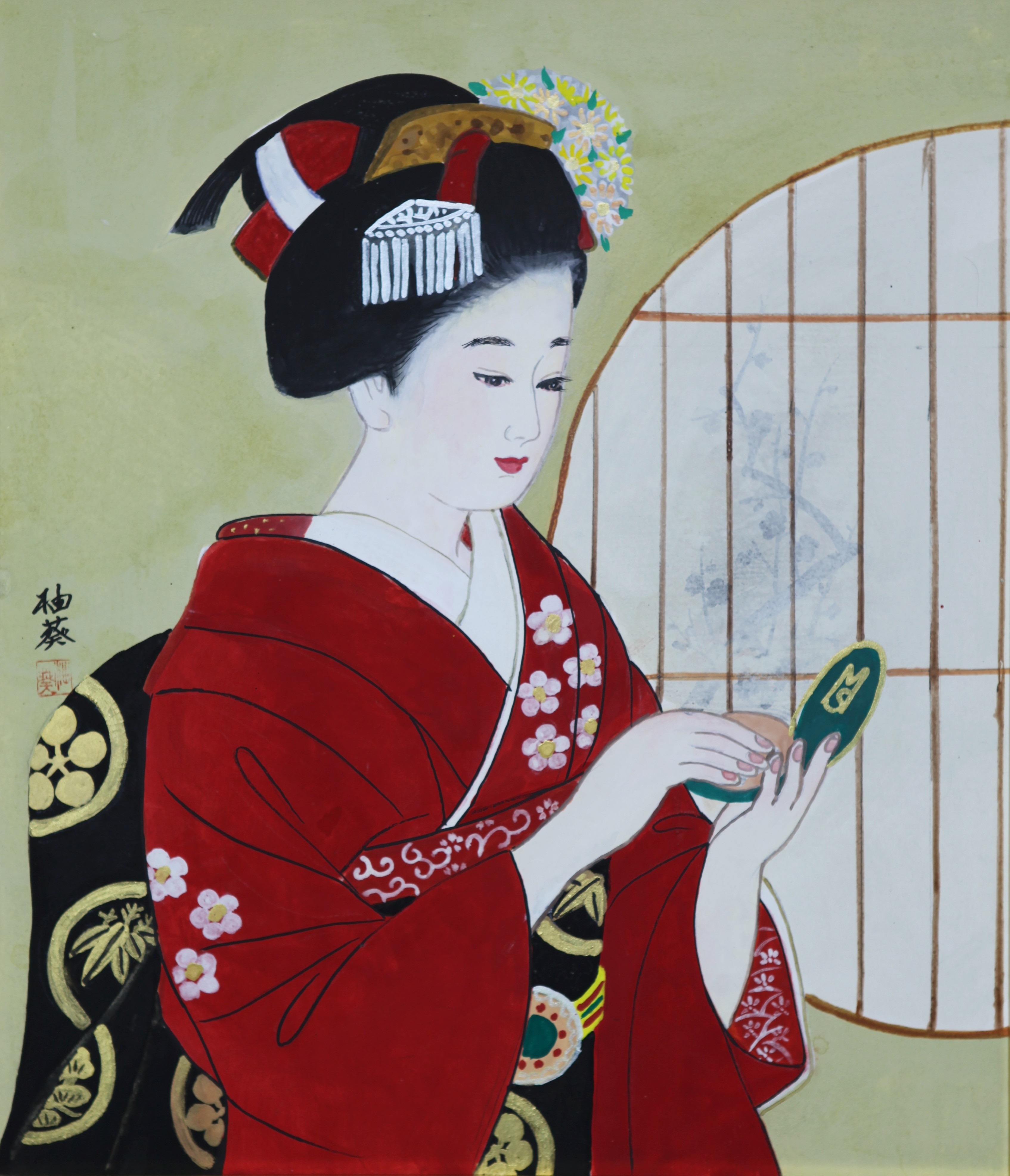 蔵出し「真作」宮下柚葵「花火」美人画伊東深水門下美人画重鎮