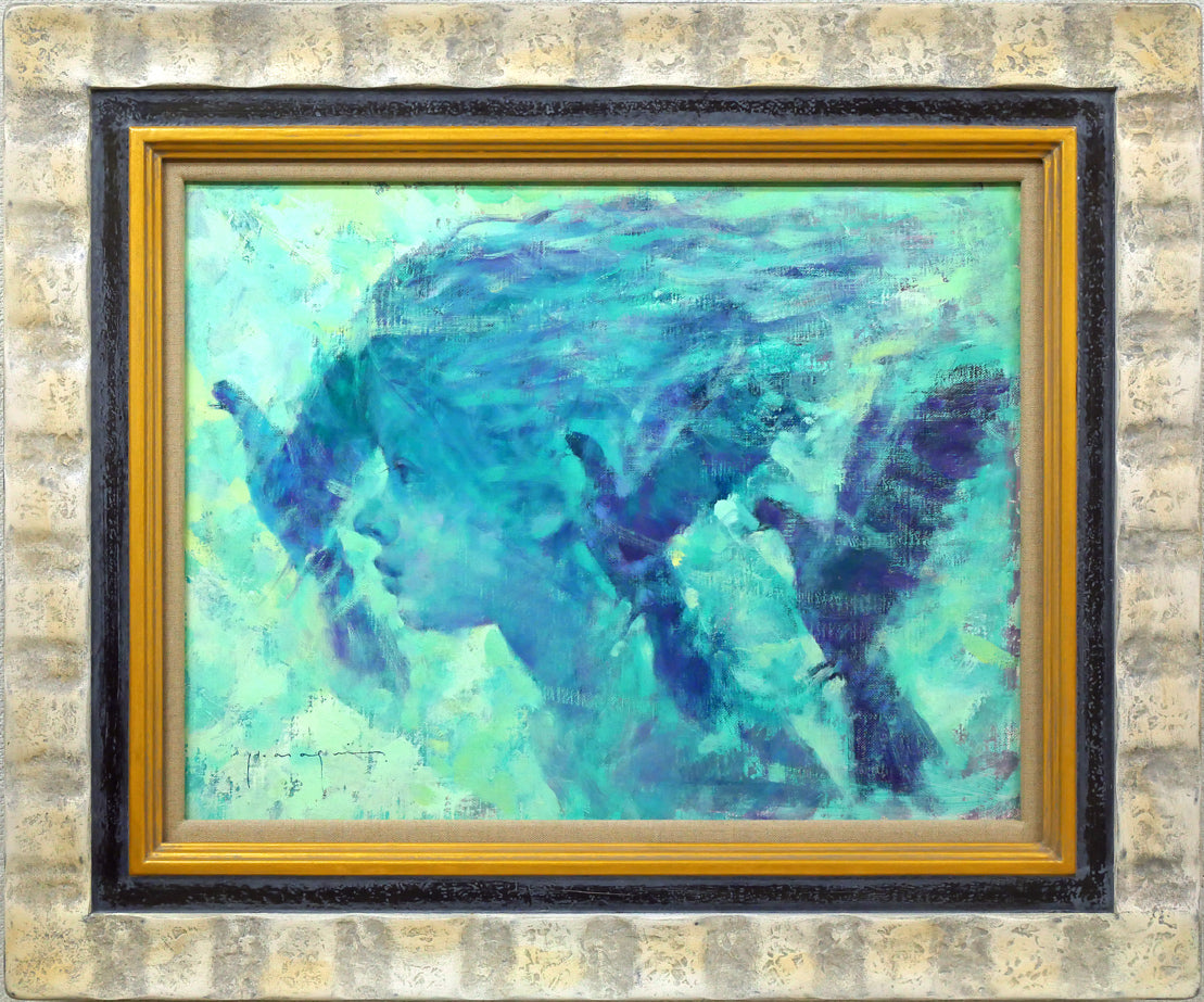 絵画水彩画風景画原画P10「阿武隈川」菊地正則美品額付きサイン