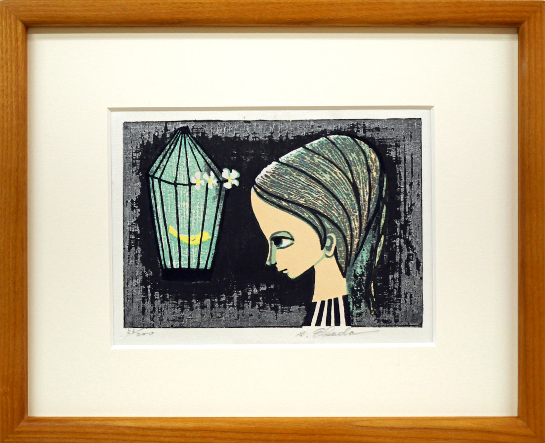 池田修三】1973年 額約 630×476mm 76/150木版画 とりかご 池田修三