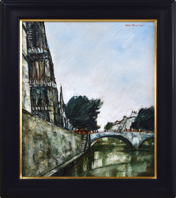 園田郁夫「パリ風景（セーヌ河畔）」油絵・F10号 絵画買取・販売の小竹美術