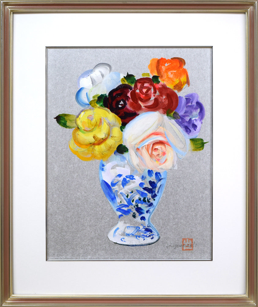 油絵ポットとバラ 油絵ポットとバラ 油絵ポットとバラ 油絵 バラ