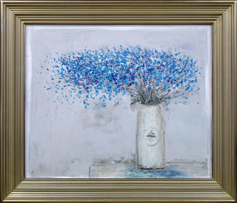 山田幸見油絵 美品 山田幸見「筆と羽根と…」キャンバスに油彩