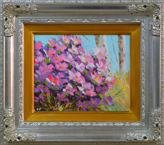 絵画 油絵 肉筆油絵 竹内敏彦 風景画 桜の並木 F12