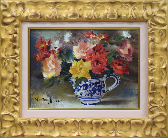 真作」宮田為義 薔薇の絵 靜物画 絵画 油彩画 額装 F15号 真作」宮田