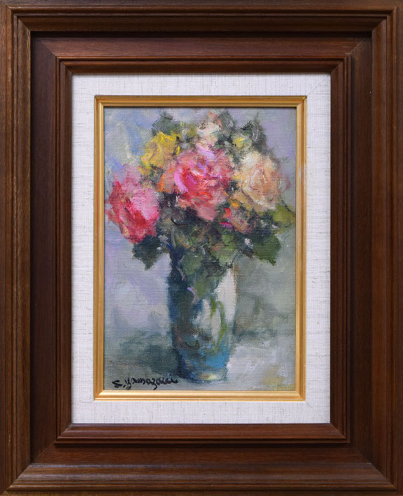山崎翠祥「薔薇（木製額）」油絵・SM 絵画買取・販売の小竹美術