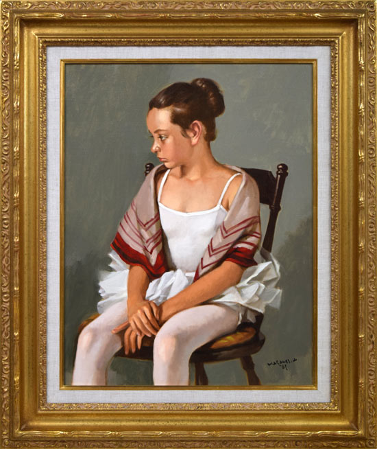 山岸正巳「バレリーナ坐像」油絵・P10号 絵画買取・販売の小竹美術