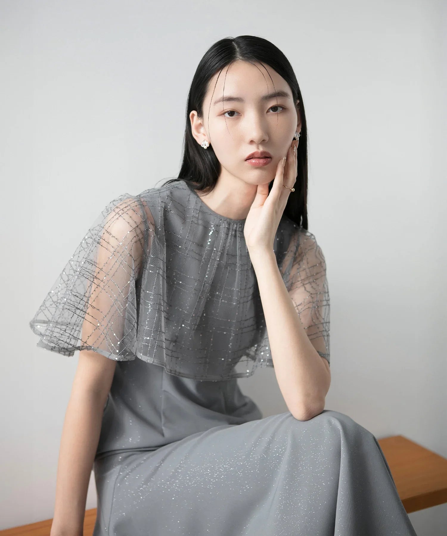 当日発送】チェックスパンコールボレロラメドレス/パーティードレス