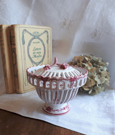 FV1129 フランス 陶器のポプリポット * ブドウ模様 アンティーク