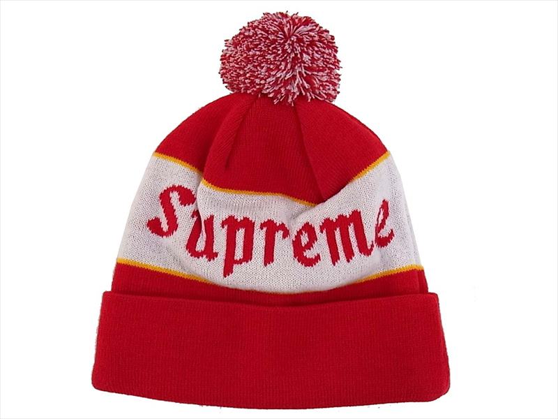 Supreme シュプリーム ボンボン ロゴ ニット キャップ 帽子 レッド系