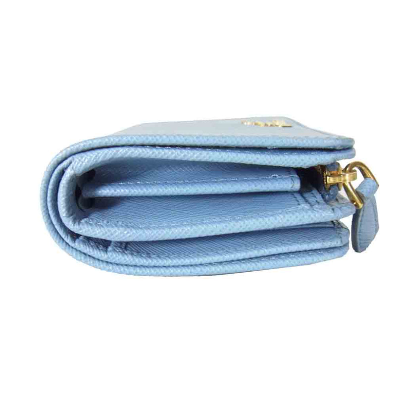 PRADA プラダ 二つ折り財布 レザー サフィアーノ 水色 ブルー系