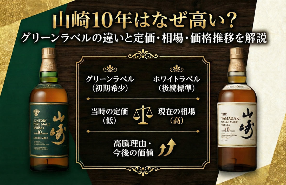山崎10年はなぜ高い？グリーンラベルの違いと定価・相場・価格推移を