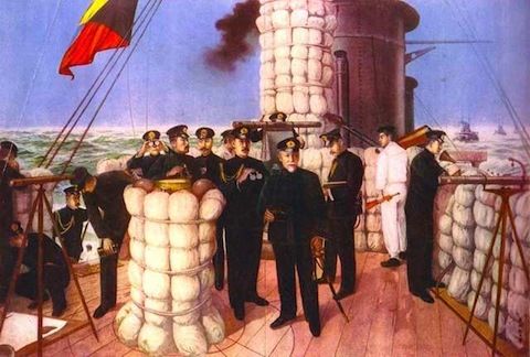 扇子 日本海海戦「三笠」艦橋の図 東郷平八郎