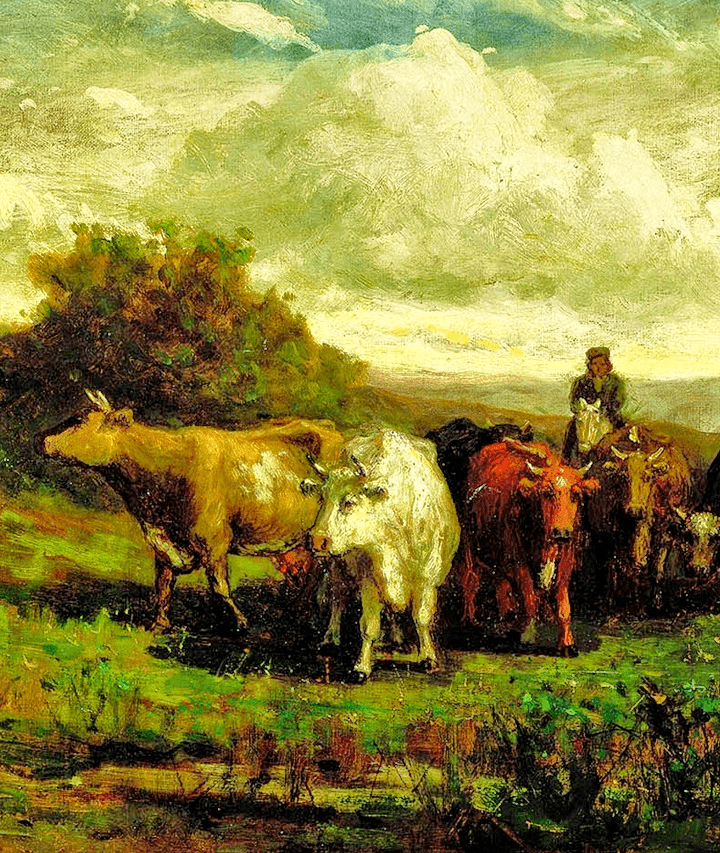 阿以田治修油彩画田園風景