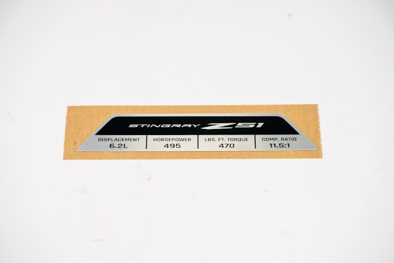 C8 Corvette Z51 Engine Spec Plaque