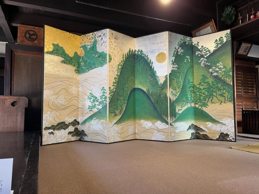 真作/日本南画院会長/理事長/河野秋邨/山水群鳥図/布袋屋掛軸HI-241 真