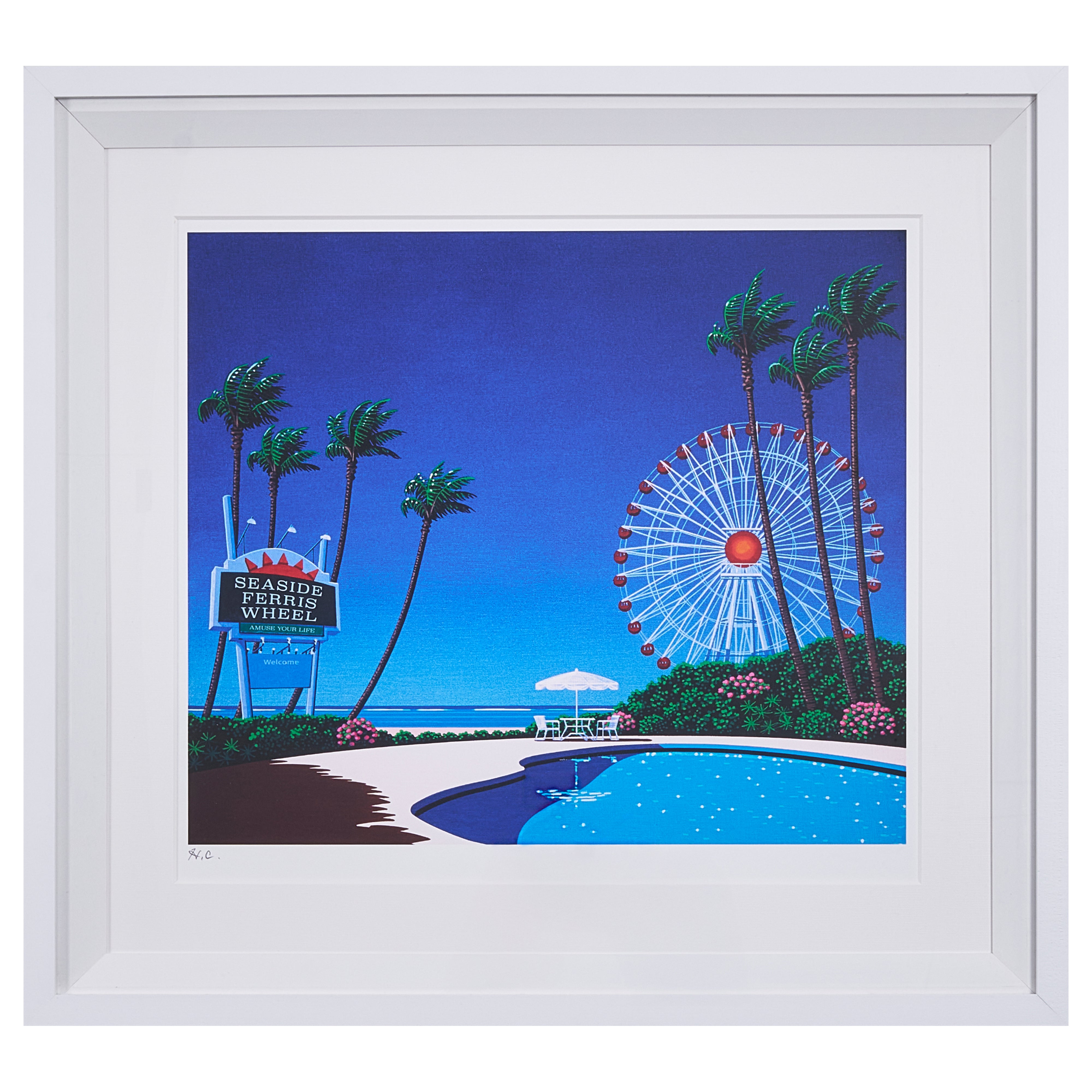 永井博 300枚限定 直筆サインナンバリング シルクスクリーン 額付