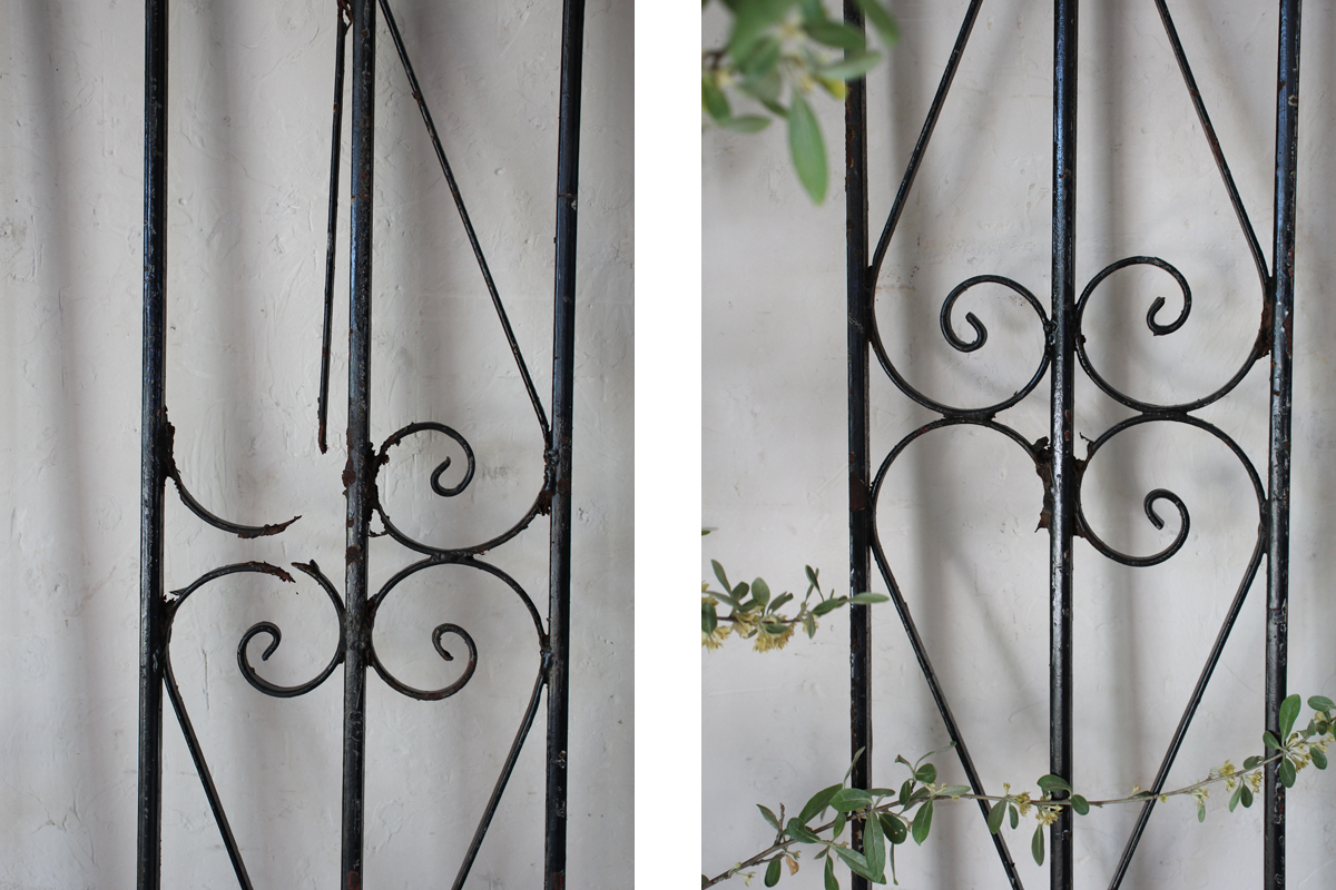 Q159 フランスBrocante ペイントの剝れたアイアンゲート フェンス