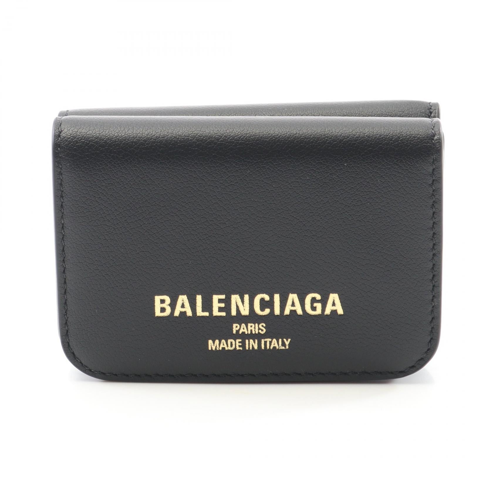 バレンシアガ ブラックレザー 三つ折り財布 Bロゴ付き BALENCIAGA