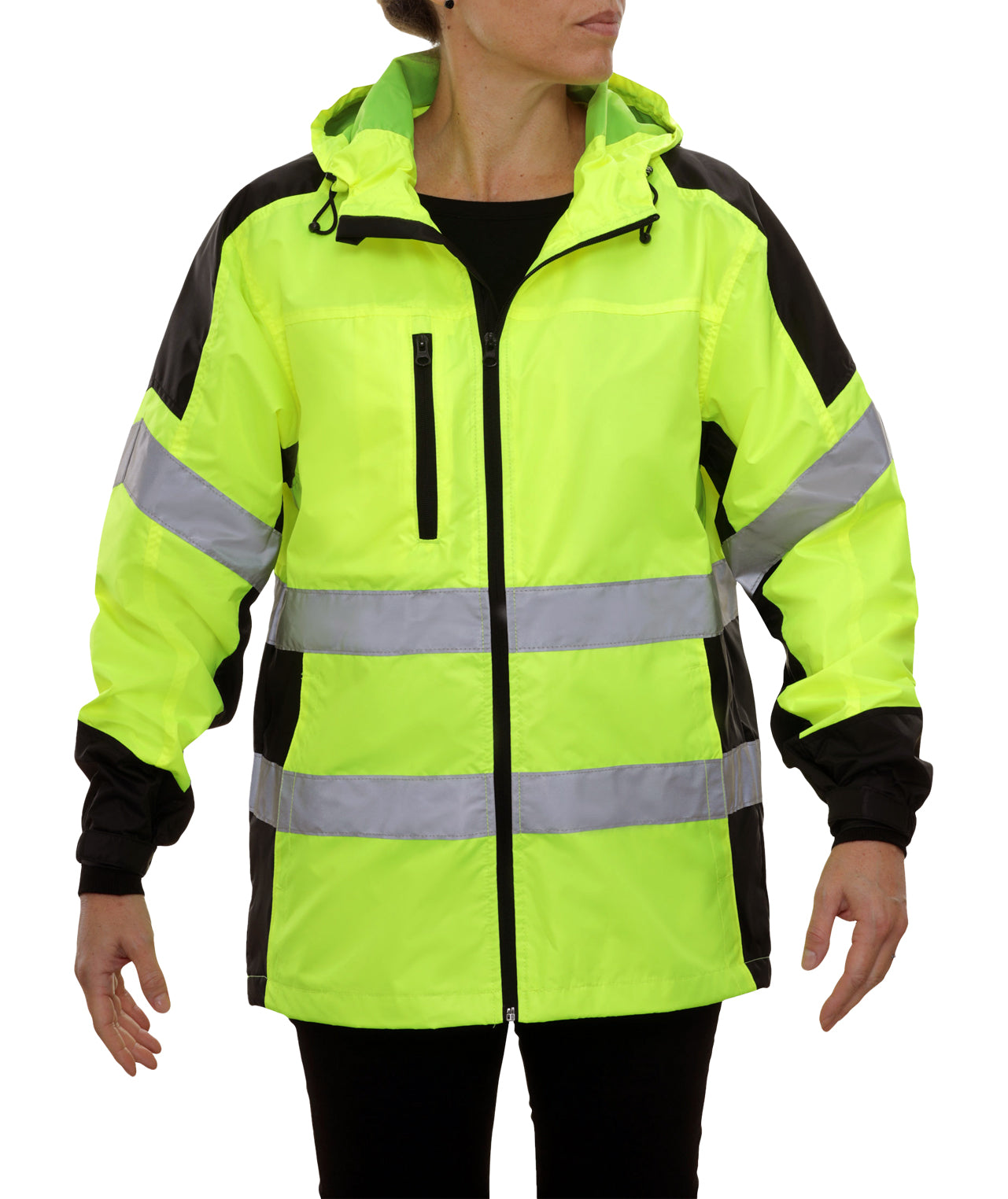 Lime Hi-Vis Hooded Windbreaker: 407GTLB – Reflective Apparel Inc