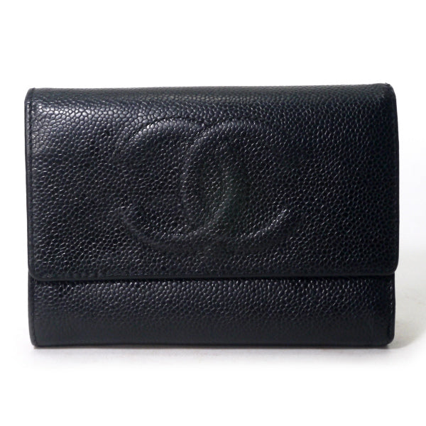 CHANEL ココステッチ三つ折ミドル財布（黒/キャビアスキン） – Vintage