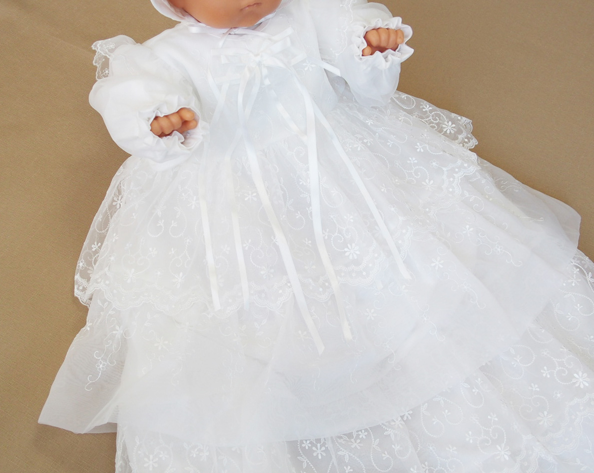 お宮参りベビードレス 超ロングコート オーガンジー4段フリル 商品詳細