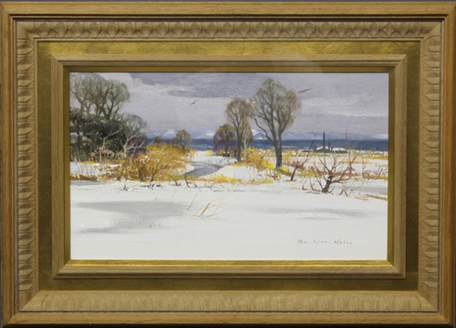 塗師祥一郎 ぬししょういちろう 雪の湖畔 F10 油彩 額装 箱付 黄布袋