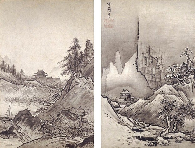 O-21 雪景の図 冬の風景 掛軸 尚文 掛軸 雪舟 秋冬山水図（冬） しゅう