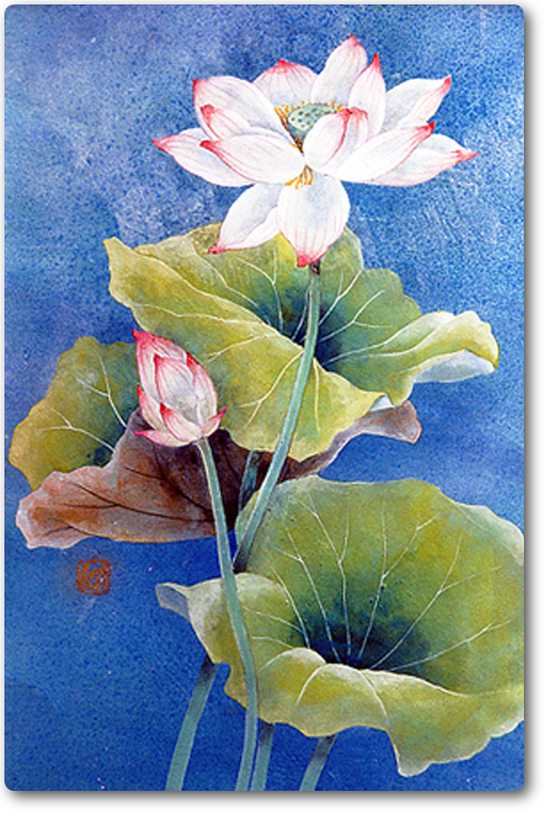 日本画 ハス 芸大作品 美術品 芸術品 蓮子の絵