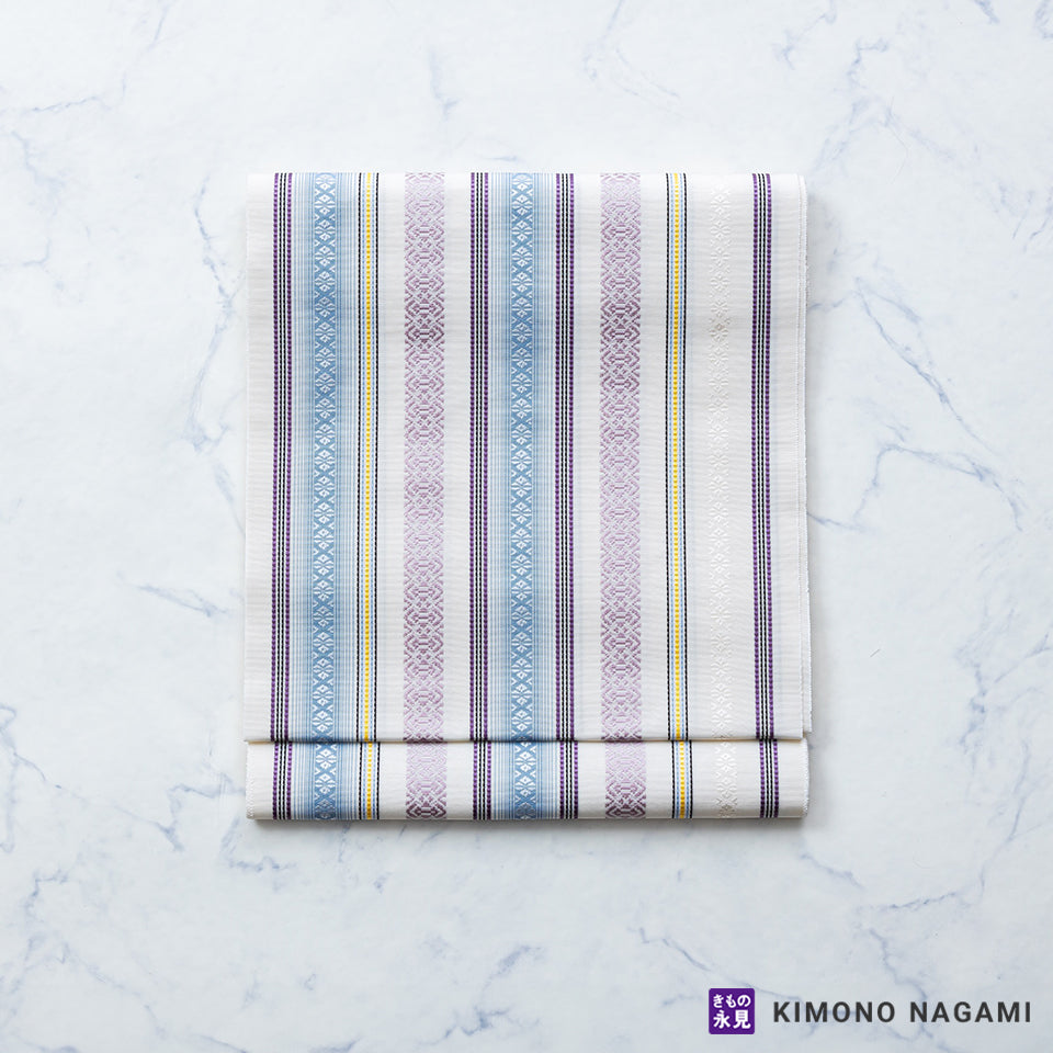 八寸名古屋帯 博多織 細献上柄 モダンな配色 仕立て上がり商品 井上絹