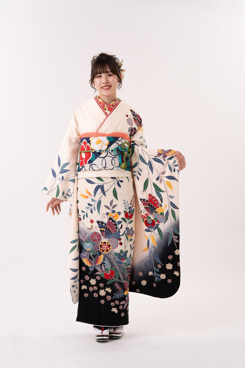 TAMA屋】全て正絹 全て振袖 刺繍 蝶々 花柄 まとめ3点TM1378 TAMA屋】