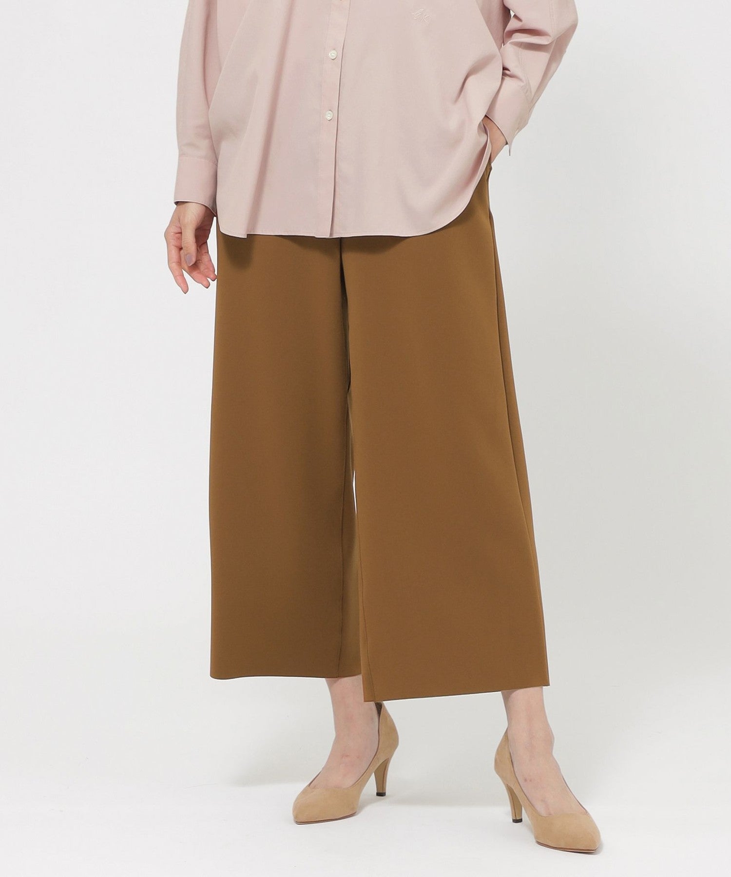 L】【ウォッシャブル】ダンボールニットワイドクロップドパンツ(パンツ