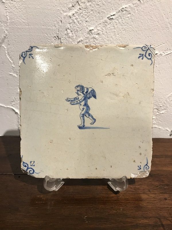 17世紀 オランダ デルフトタイル 色絵 17世紀 オランダ 厚みのある発色