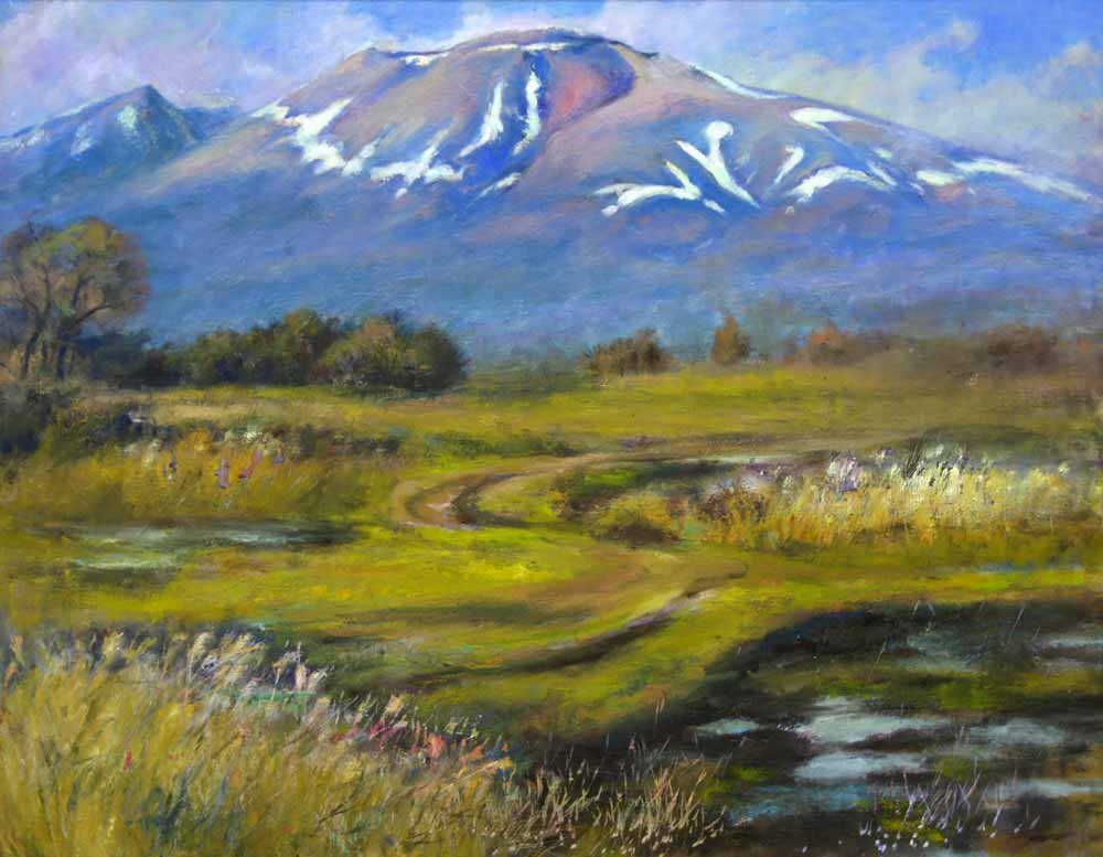 油絵 浅間山 真作保証】 流月真一 冬支度の浅間山 油彩 風景