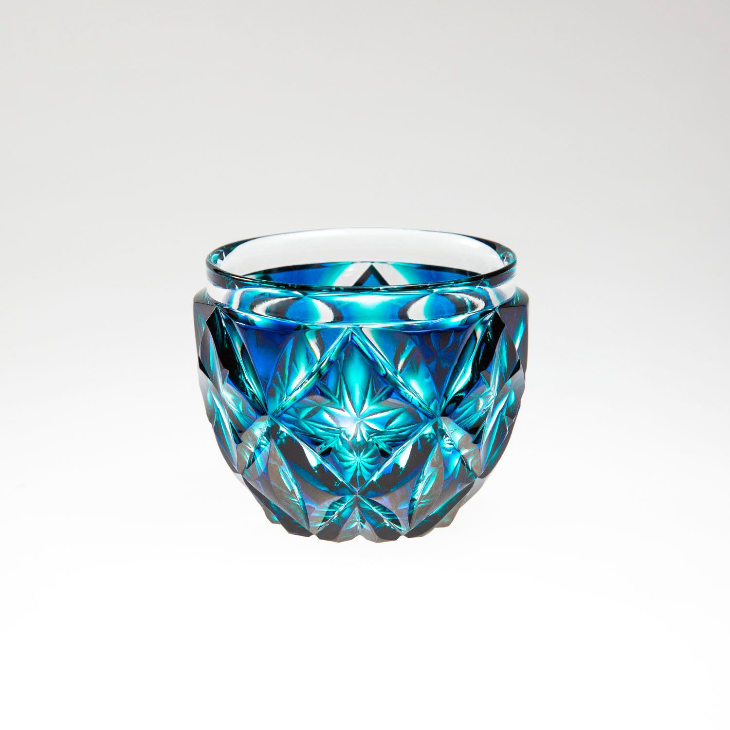 □復元 薩摩切子 藍被せガラス 切子盃 共布共箱□ 復元 島津薩摩