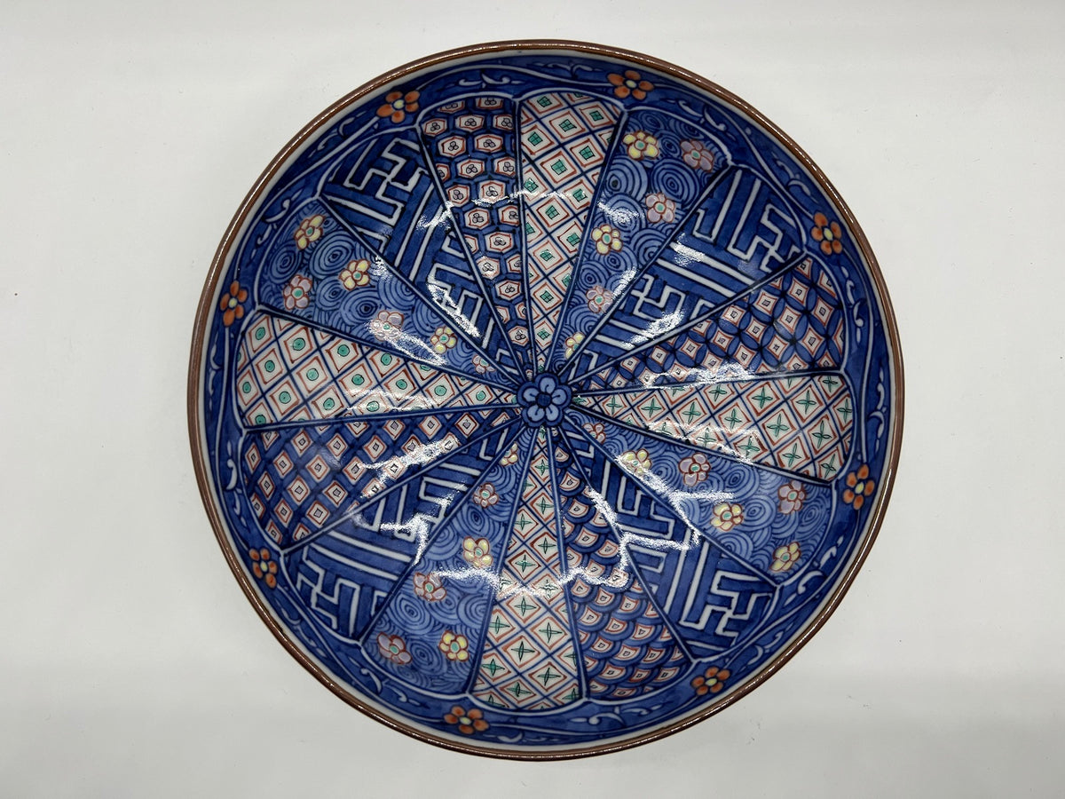 鉢□平安【陶峰造】染付古代紋三段重鉢 手描き 花唐草紋 京焼 清水焼