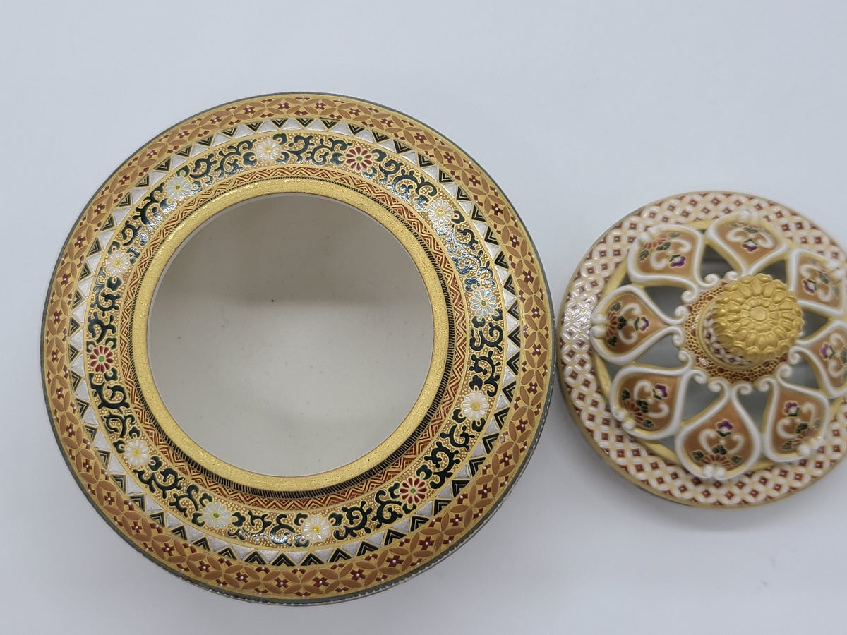 絶品！清水焼香炉☆手描きオーダー発注品◇水色地×ダリア 絶品！清水焼