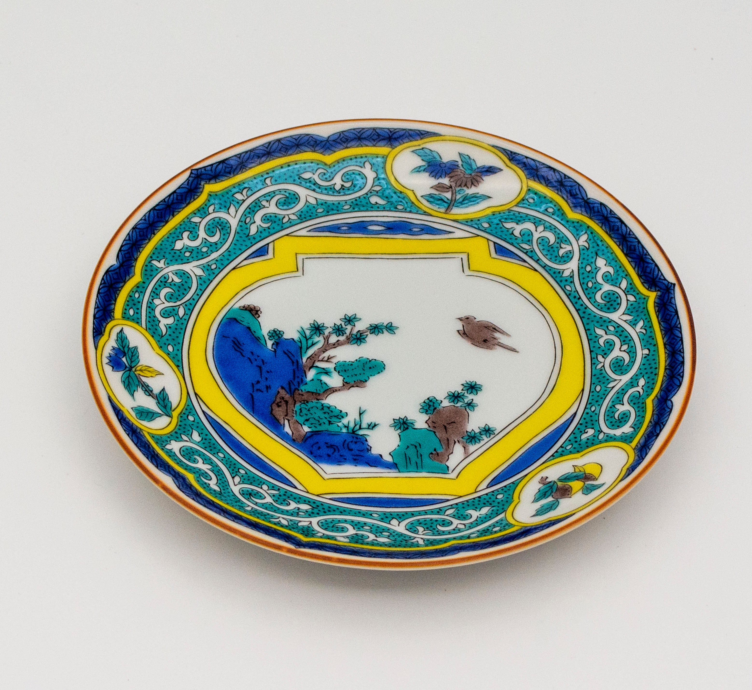 武】古九谷五彩手花柄文五寸皿本物5客