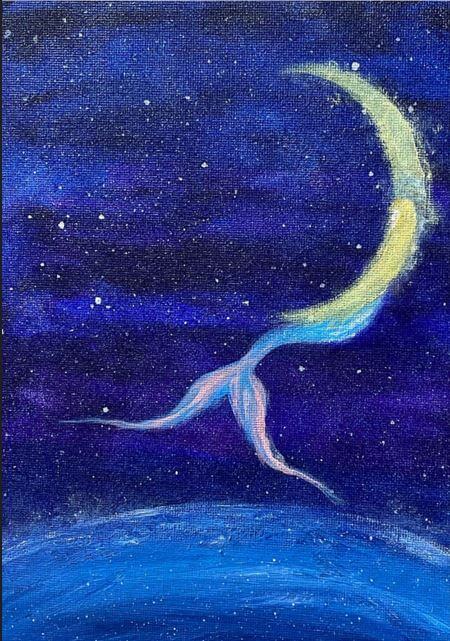 夜空のファルコン」原画 本物 一点物 額付き 絵画 masa 夜空の