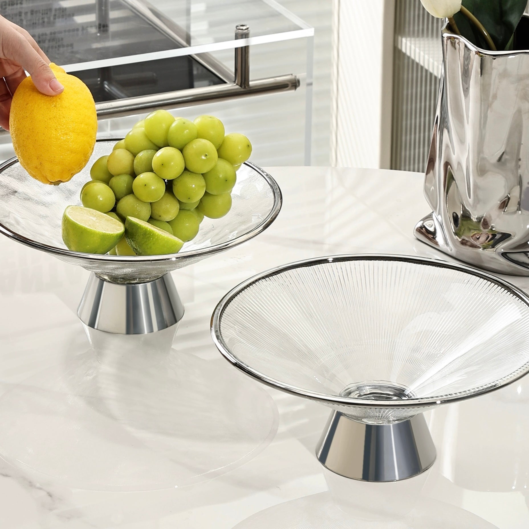 シルバー×デザインガラス コンポート