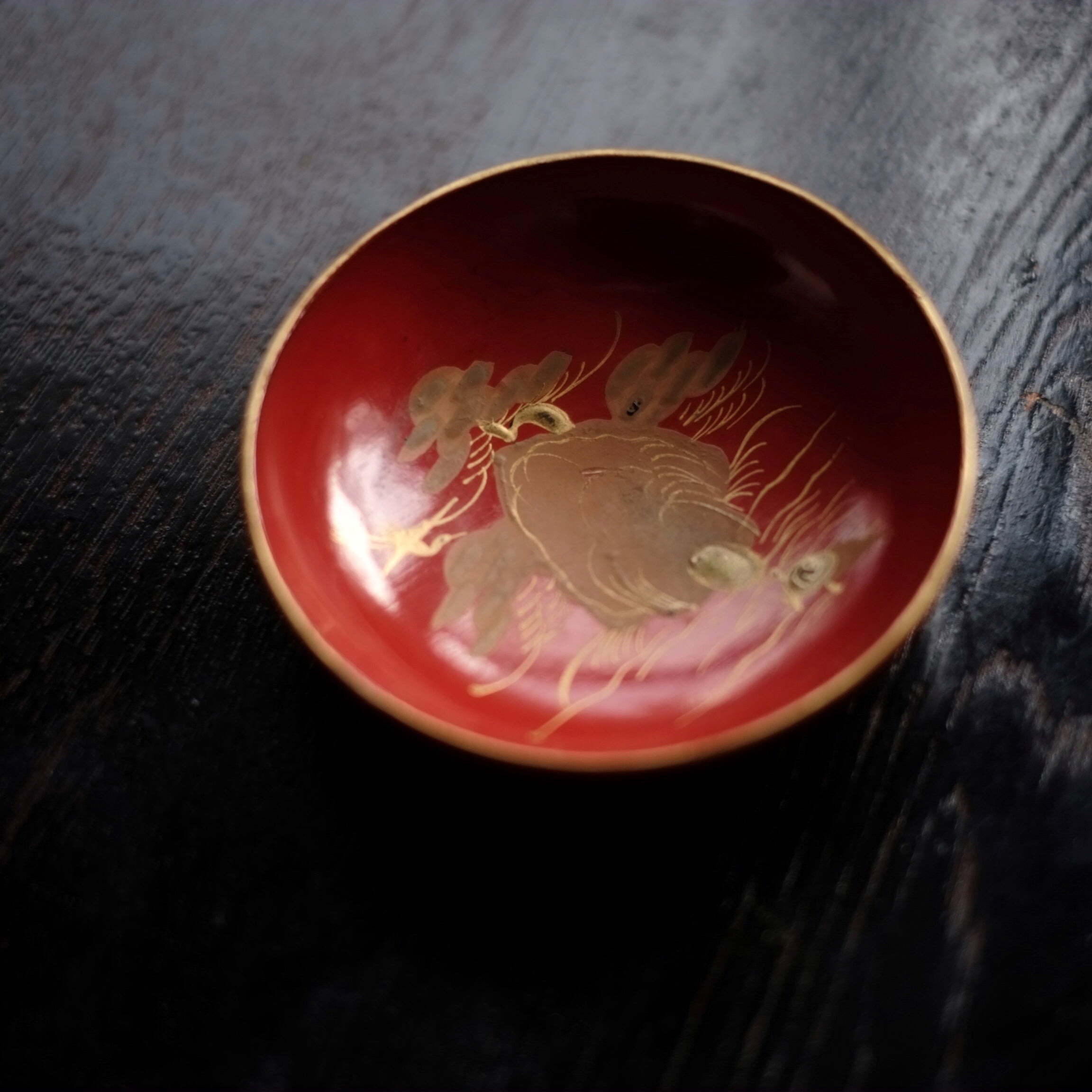 CM231木製漆器 若松と梅 金蒔絵 朱塗 引盃 五客 天然木