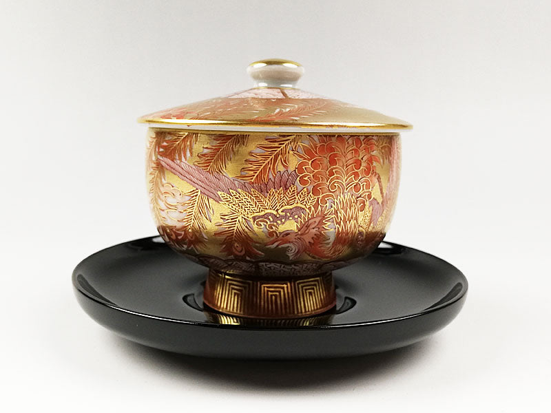 湯飲み□古九谷 赤絵 楓（江戸後期～明治期） 蓋付き湯呑 蔦 時代物