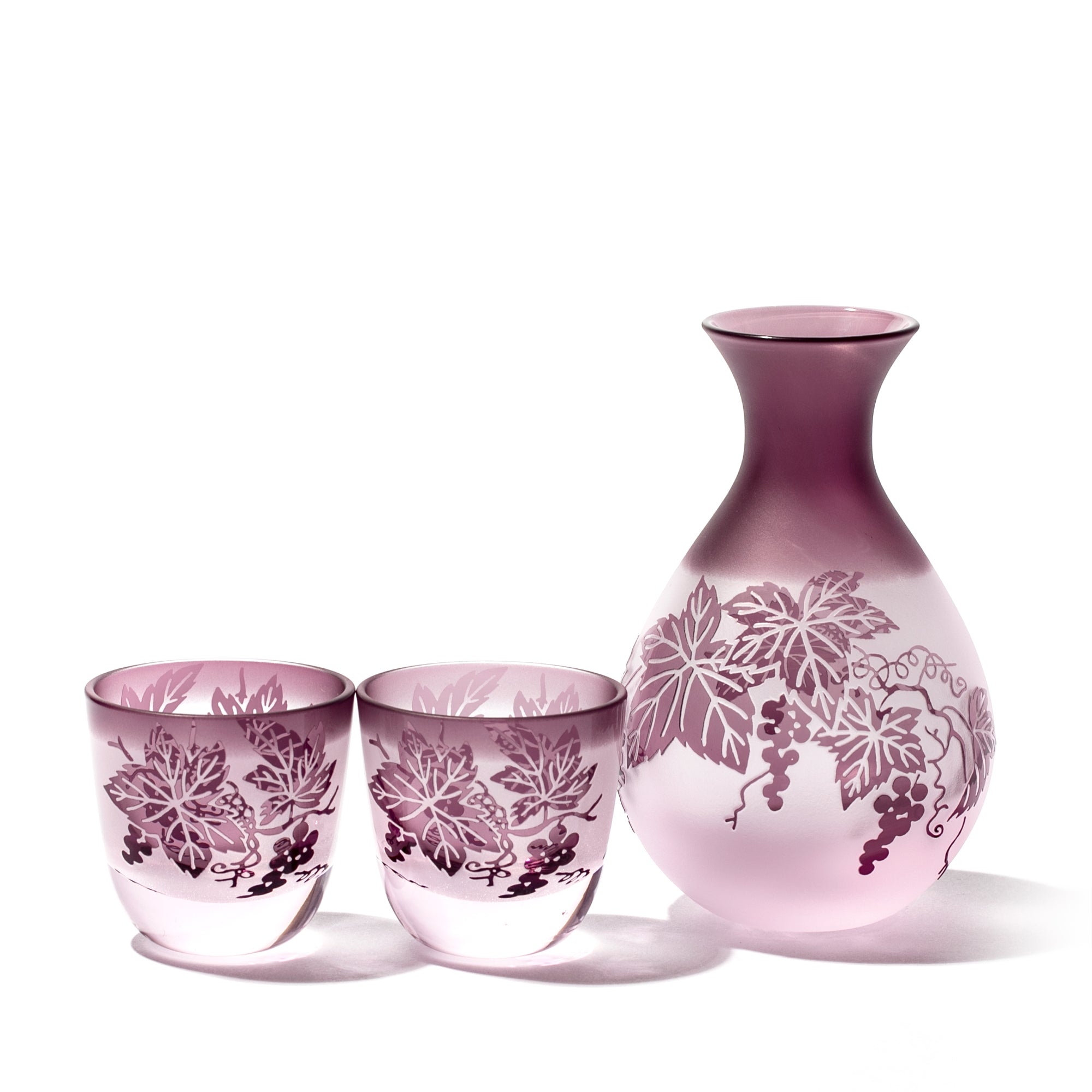 茶道具 江戸 ギヤマン硝子 紫色被せ硝子 葡萄図 水次 完品 茶道具 江戸