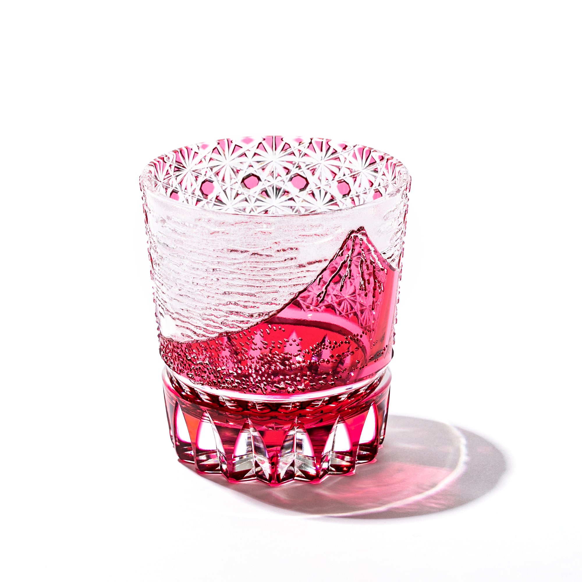 江戸切子 伝統工芸士 木村泰典 作 富嶽三十六景「凱風快晴」に菊籠目紋