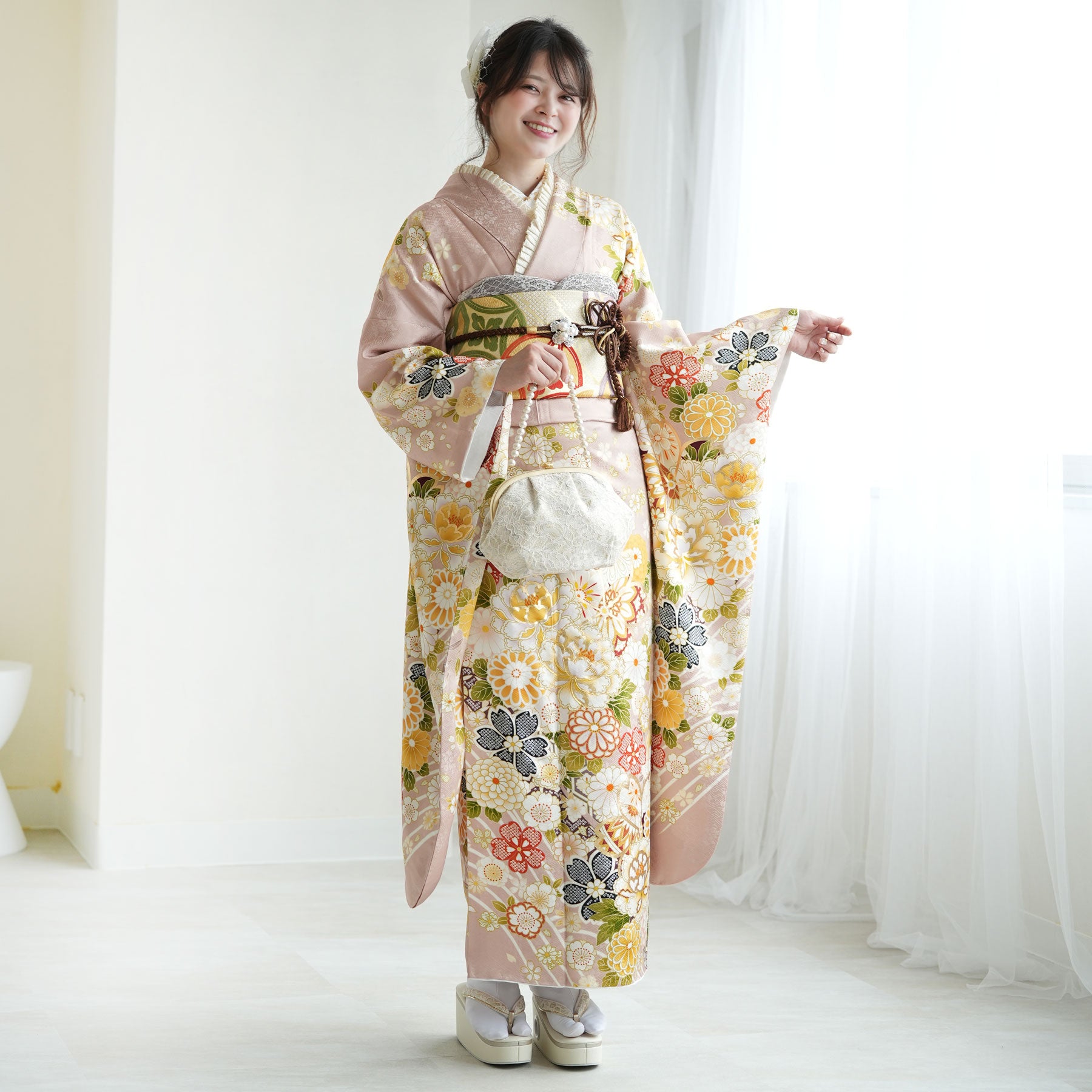 訪問着 袋帯 正絹 2点セット 灰桜