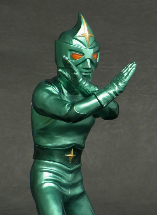 □エクスプラス ミラーマン ソフビ 会場限定品 グリーンメタリック