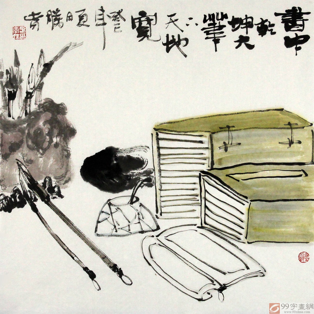 中国古美術・純手描き仕女図三尺画芯・水墨・彩色画・張大千印款・書道