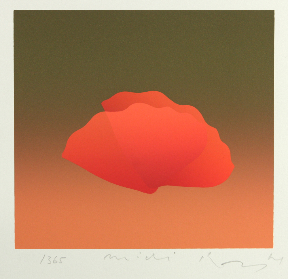 No1878額装 井上公三 シルクスクリーン「白い百合」紙箱付 美術品 送料