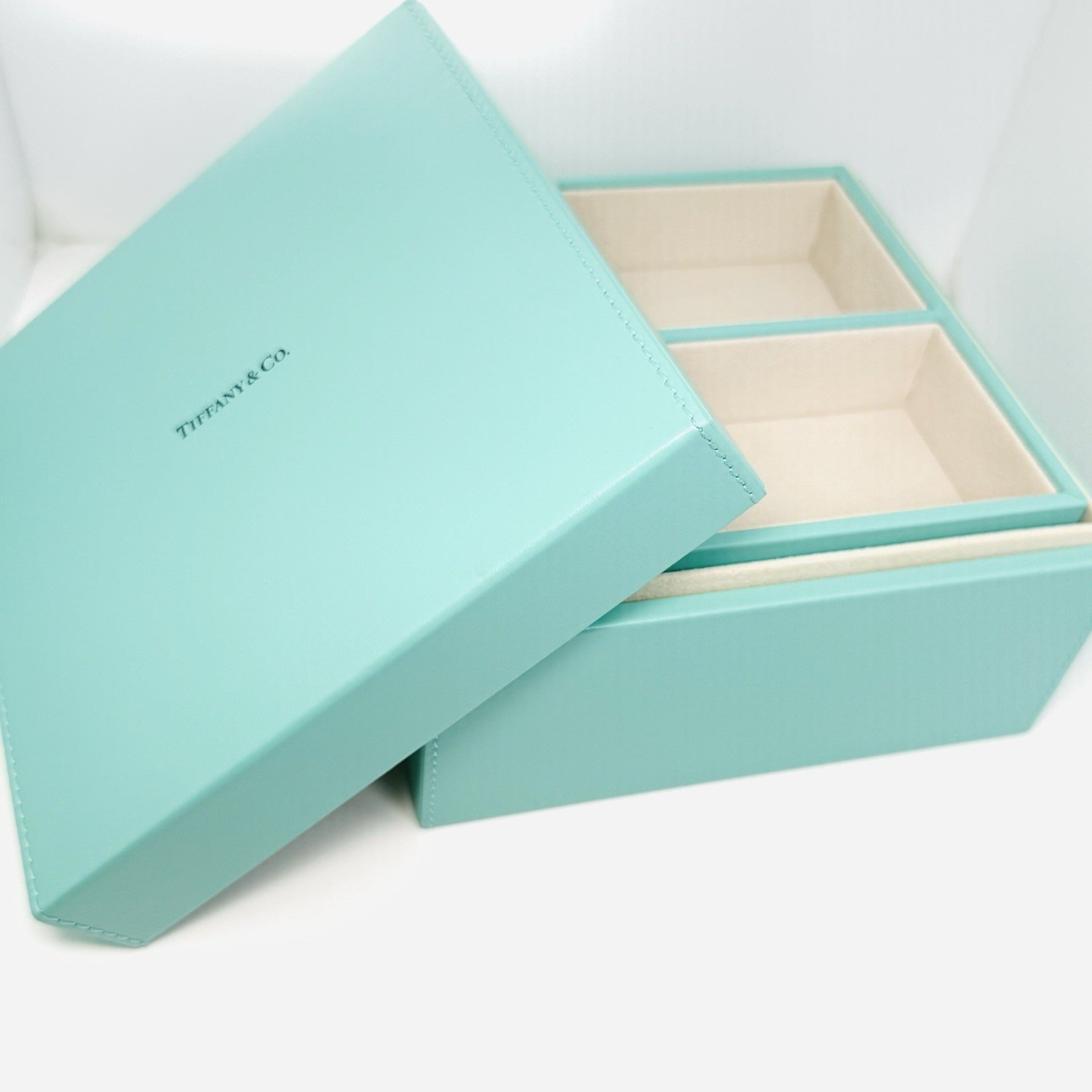Tiffany & Co Large Blue Leather Jewelry Box Square Nesting Box