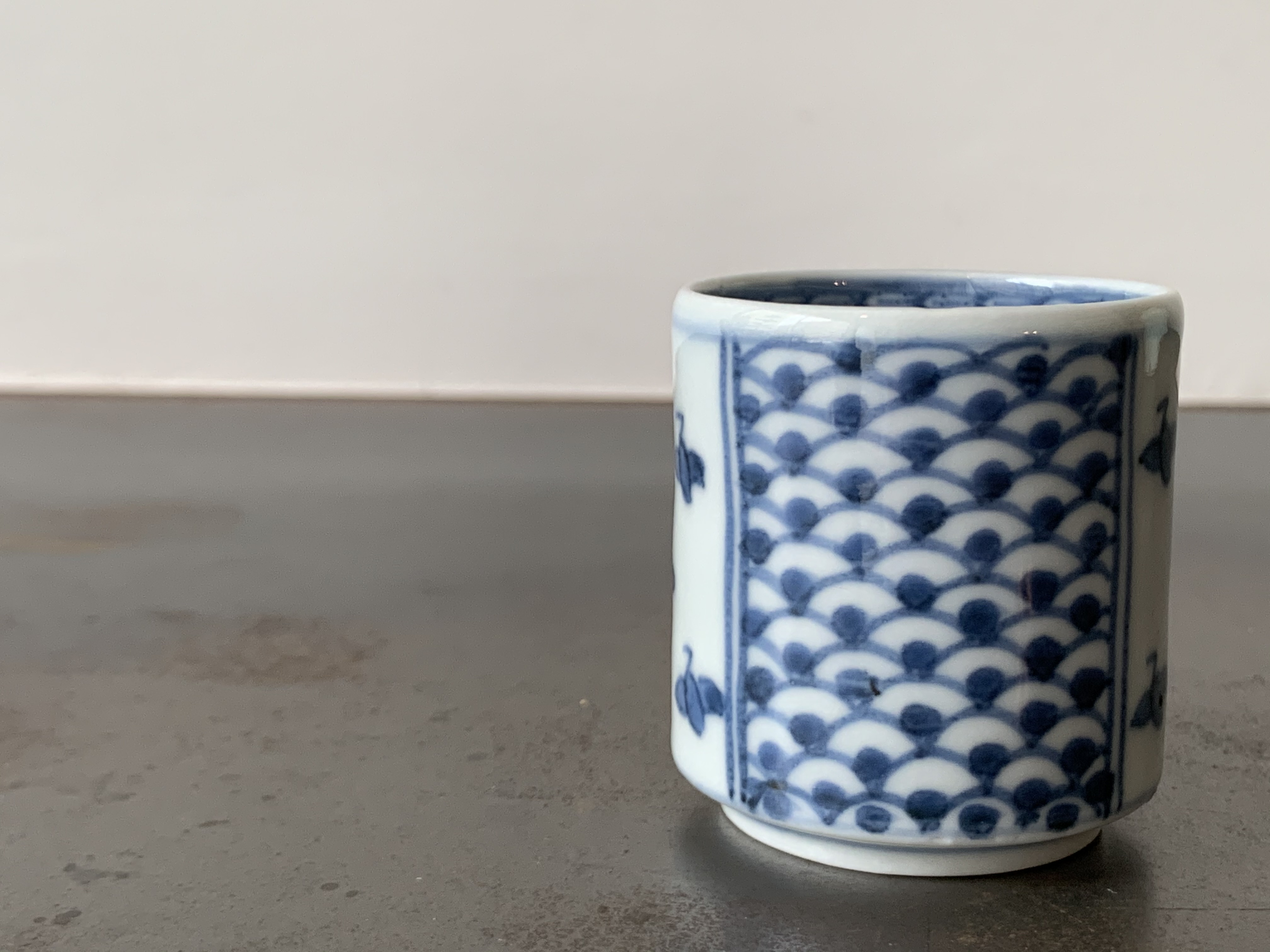 古伊万里 染付 覗き 長猪口 雪輪 江戸時代 骨董 金継ぎ アンティーク