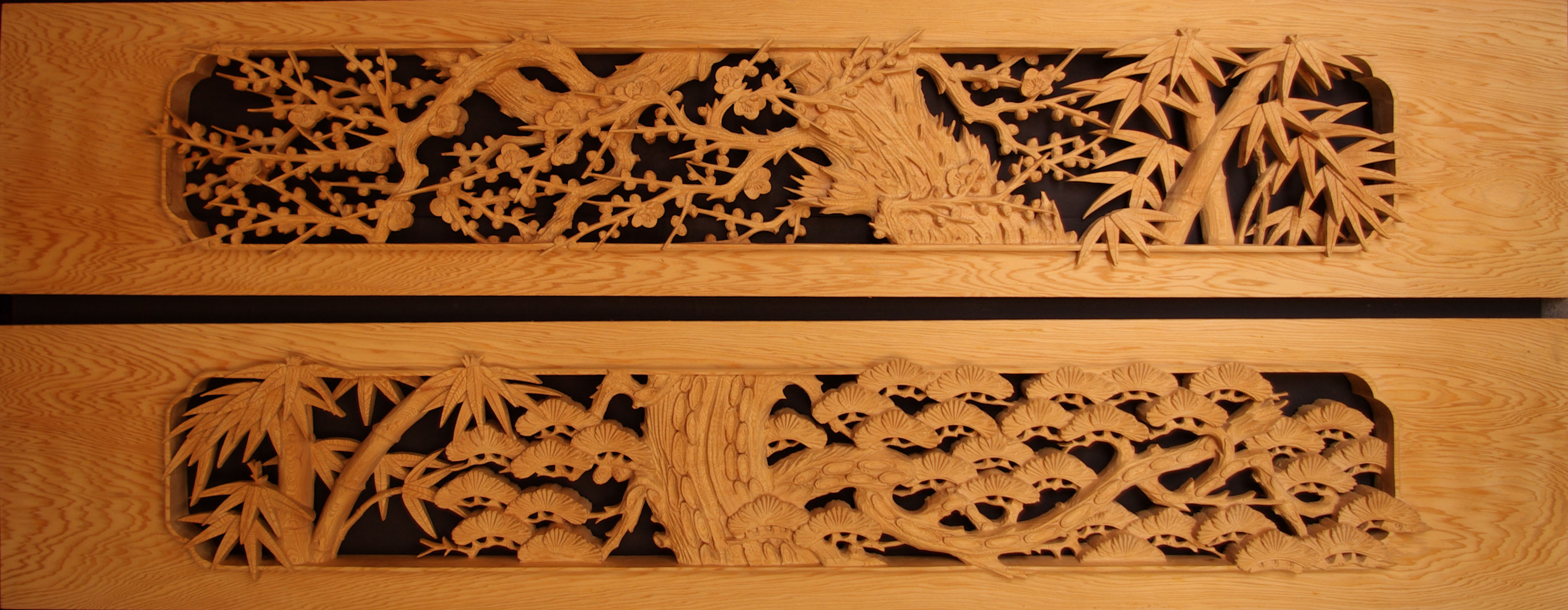 彫刻欄間の高原銘木店 ＞ 200-299 ＞ 0276 松竹梅 6尺×1.1尺×2寸 特上